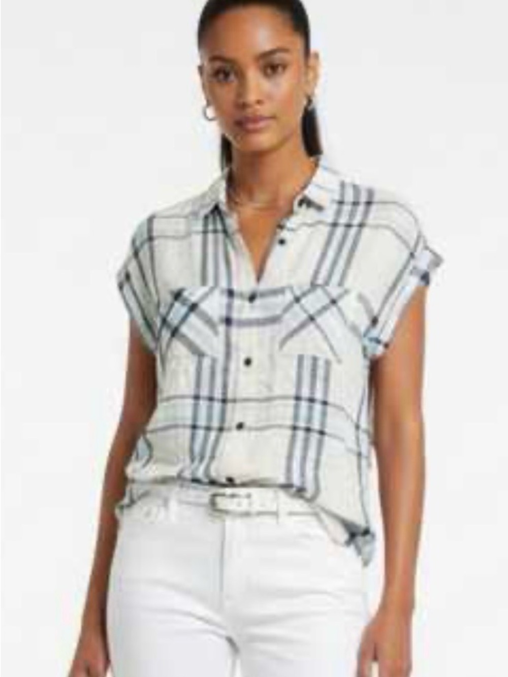 Rails | Navy & White Plaid Short Sleeve Button-Down Top | Sz XS